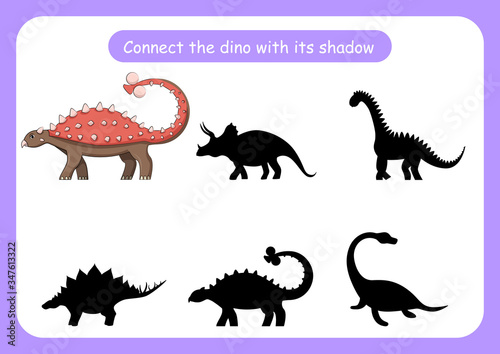 Worksheet connect the dinosaur with its shadow.