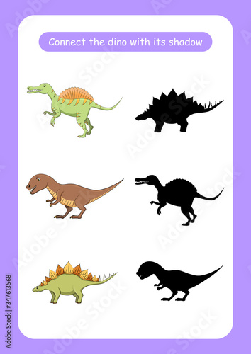 Worksheet connect the dinosaur with its shadow.