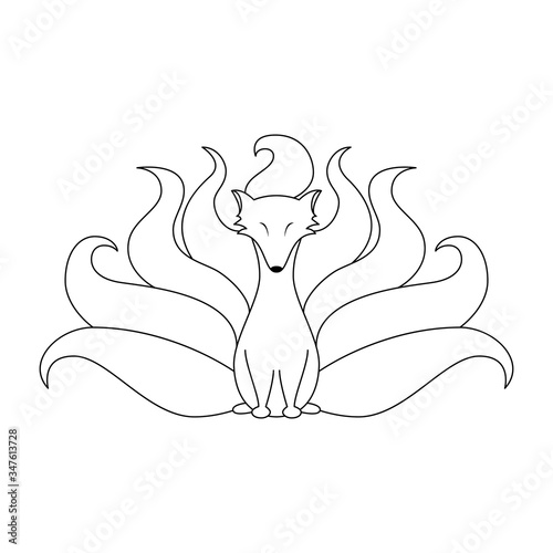 Vector illustration of kitsune nine tailed fox outline