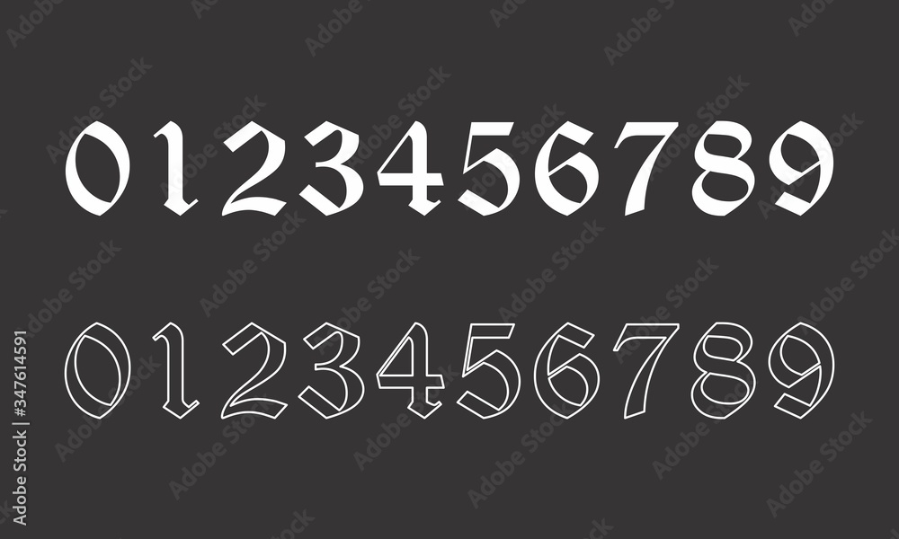 Old style numbers set on dark background