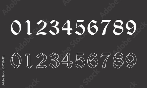 Old style numbers set on dark background