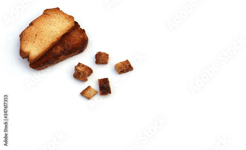 crispy baked croutons of wheat bread for a healthy diet