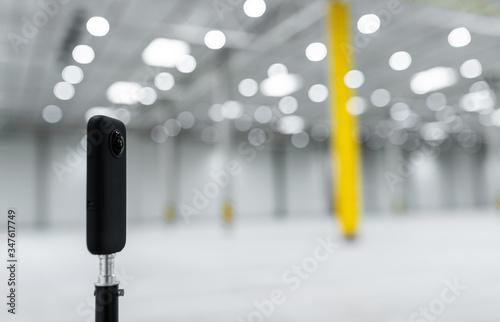 Obraz na płótnie virtual reality in industry, 360 degree camera - warehouse