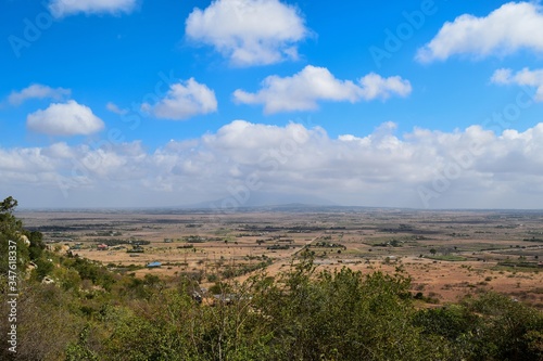 Scenic mountain landscapes against sky in rural Kenya