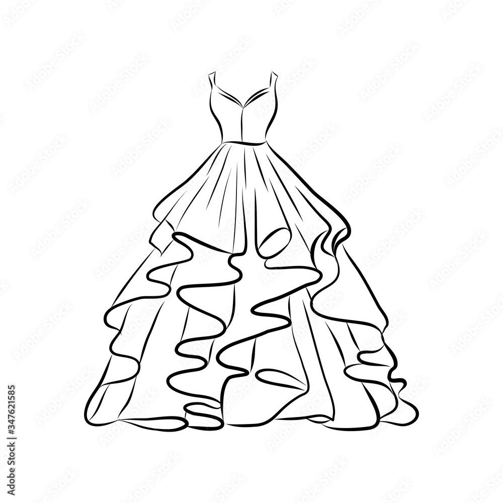 vector illustration isolated on white background, dress hand drawing, fashion, wedding dress