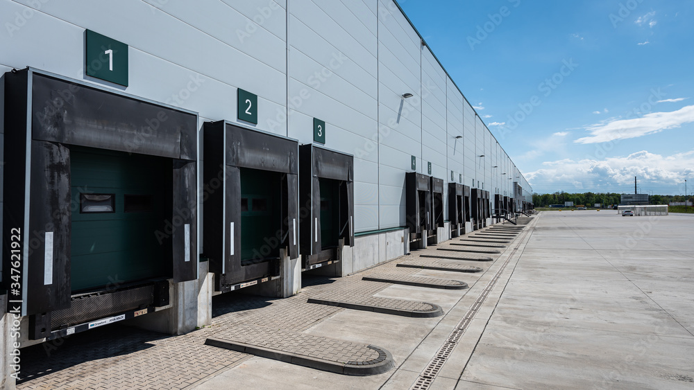 Empty loading docks at the logistics center