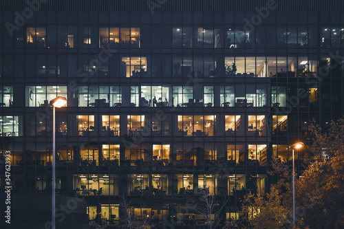 Illuminated windows of an office building