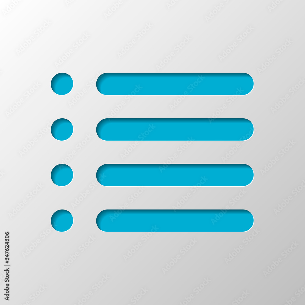 Simple list menu icon. Paper design. Cutted symbol with shadow Simple list menu icon. Paper design. Cutted symbol with shadow