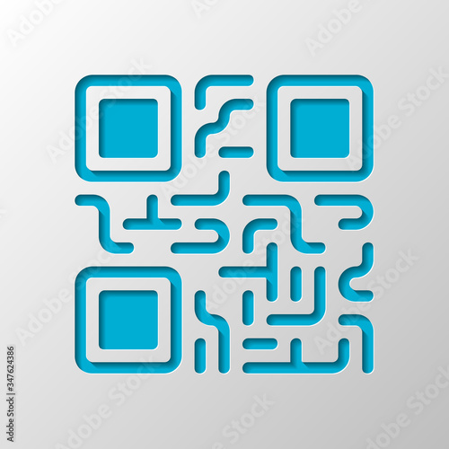 QR code. Technology icon. Paper design. Cutted symbol with shado