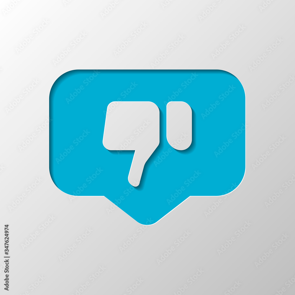 Dislike hand in notification cloud. Social icon. Paper design. Cutted symbol with shadow Dislike hand in notification cloud. Social icon. Paper design. Cutted symbol with shadow