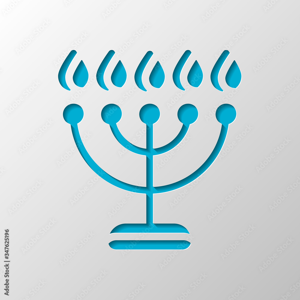 Hanukkah icon or menorah lamp. Outline Jewish Candles. Paper design. Cutted symbol with shadow Hanukkah icon or menorah lamp. Outline Jewish Candles. Paper design. Cutted symbol with shadow