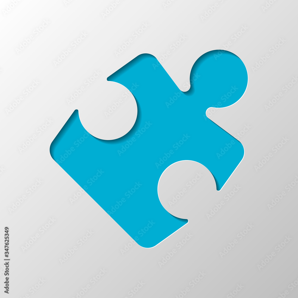 Piece of puzzle, sign of logic, simple icon. Paper design. Cutted symbol with shadow Piece of puzzle, sign of logic, simple icon. Paper design. Cutted symbol with shadow