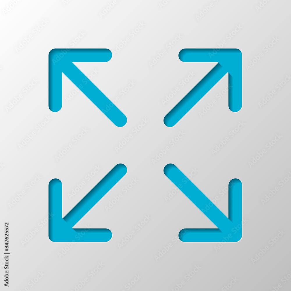 Arrows of four directions, linear icon. Paper design. Cutted symbol with shadow Arrows of four directions, linear icon. Paper design. Cutted symbol with shadow