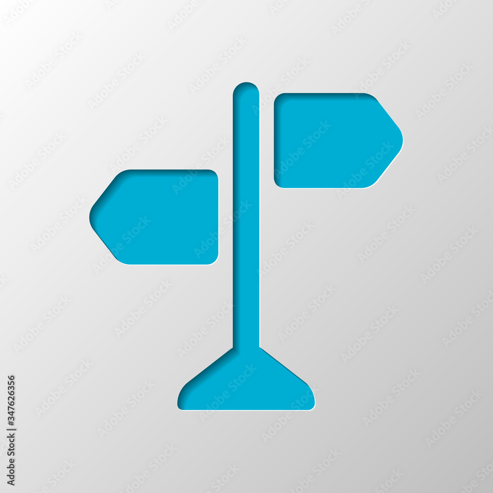 Signpost, pictogram of directions, make a choice, simple icon. Paper design. Cutted symbol with shadow