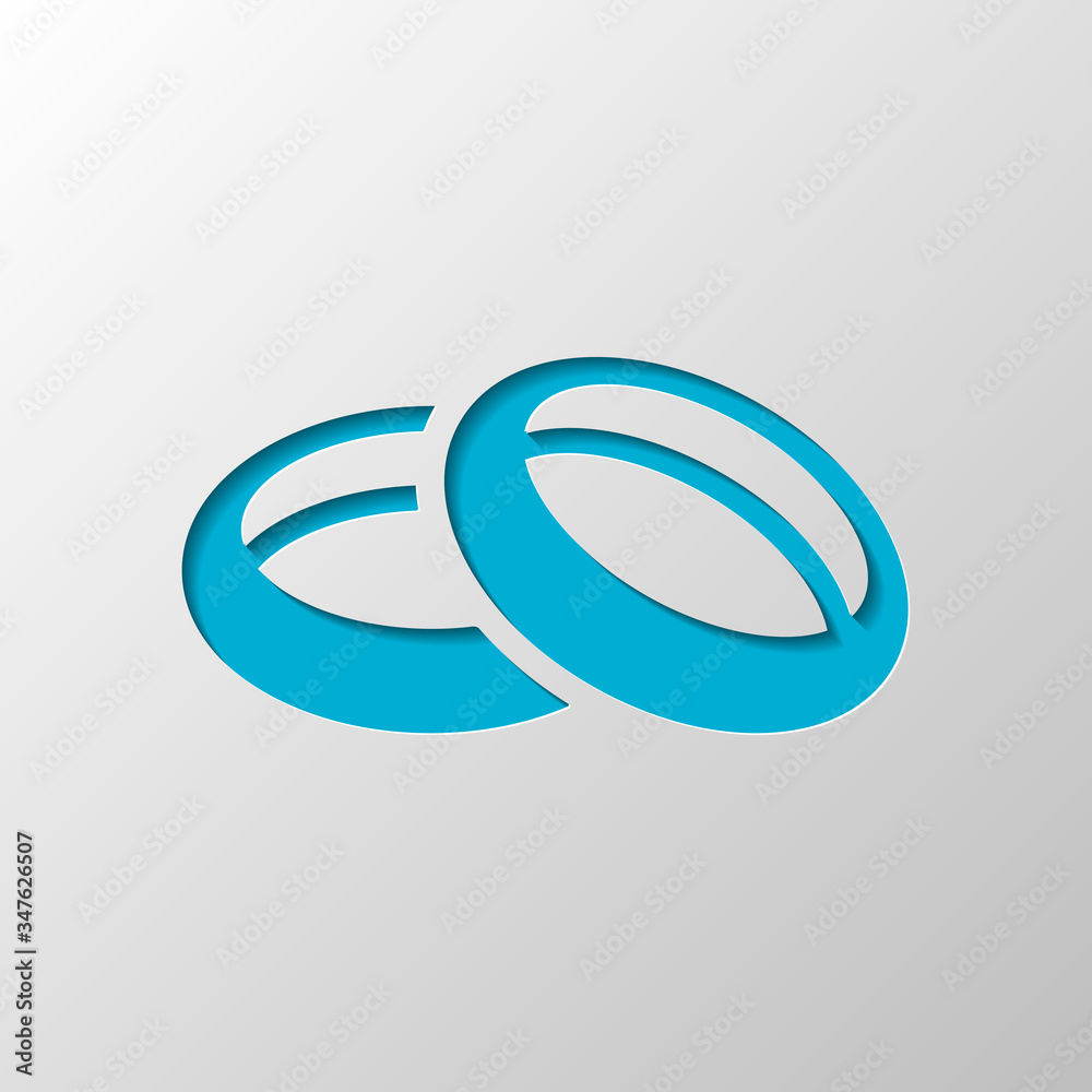 Wedding rings, pair circles, simple icon. Paper design. Cutted symbol with shadow Wedding rings, pair circles, simple icon. Paper design. Cutted symbol with shadow