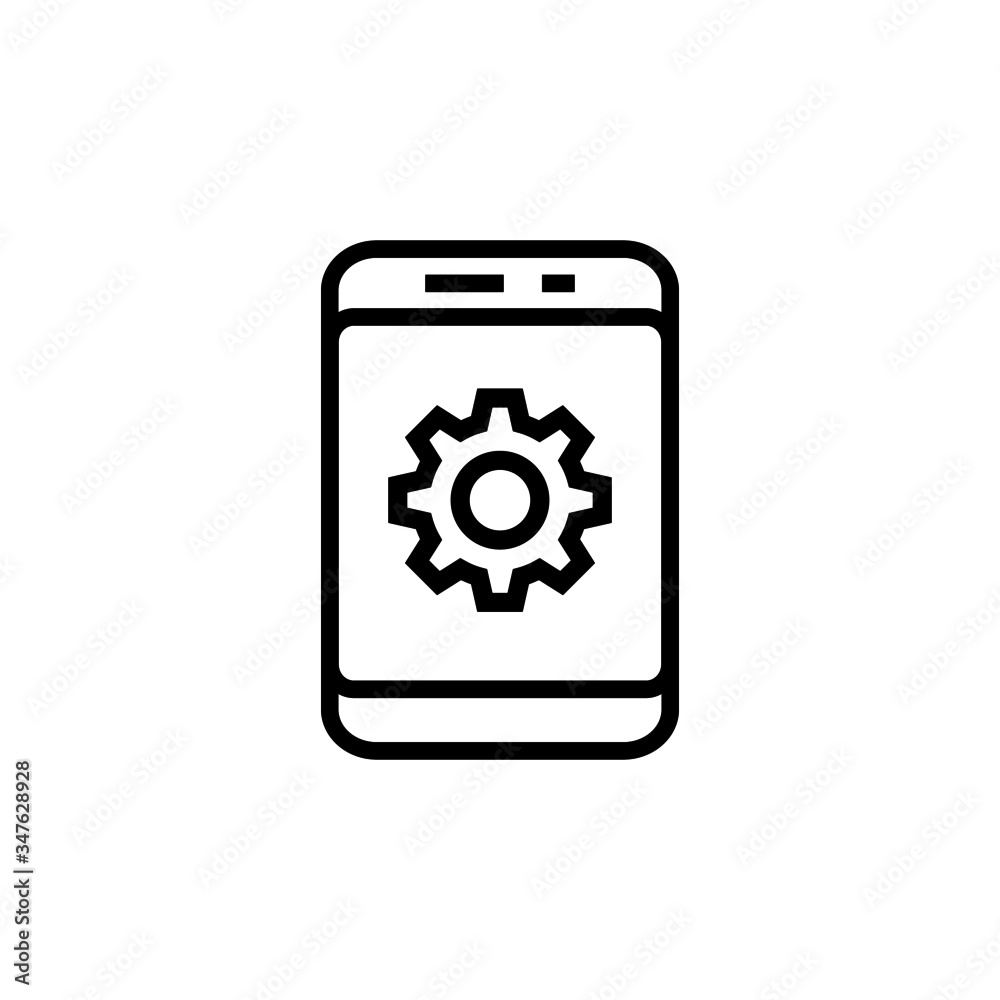 Smartphone  icon settings sign in outline style on white background,