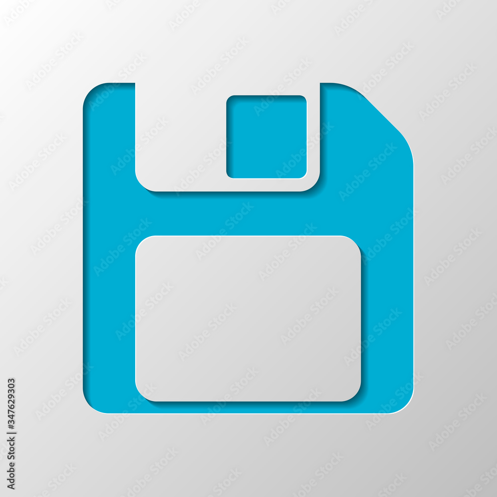 Diskette with empty label, floopy disk, save file. Paper design. Cutted symbol with shadow Diskette with empty label, floopy disk, save file. Paper design. Cutted symbol with shadow