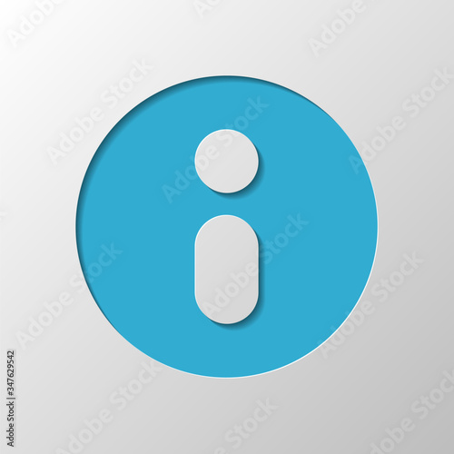 Information symbol in circle, inform desk, i letter. Paper design. Cutted symbol with shadow