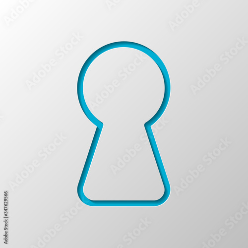 Key hole of door or lock, outline design. Paper design. Cutted symbol with shadow