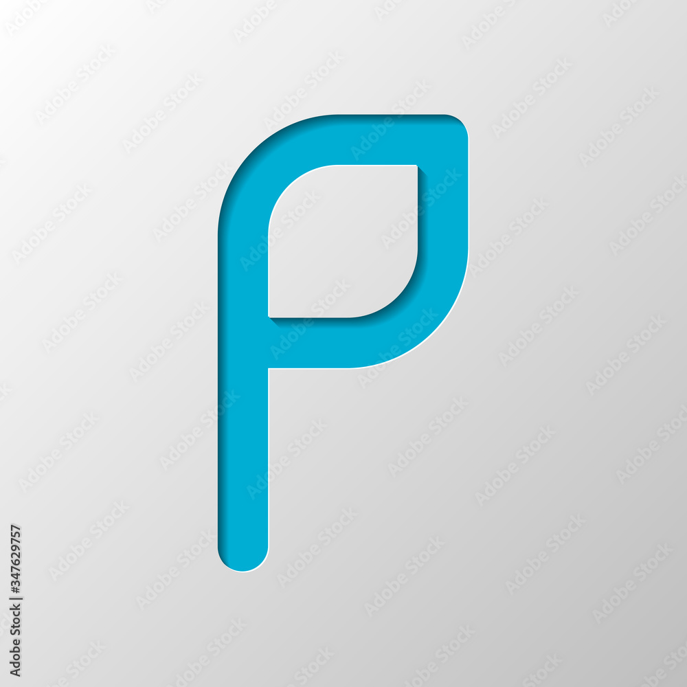 Letter P of alphabet, isolated outline symbol. Paper design. Cutted symbol with shadow Letter P of alphabet, isolated outline symbol. Paper design. Cutted symbol with shadow