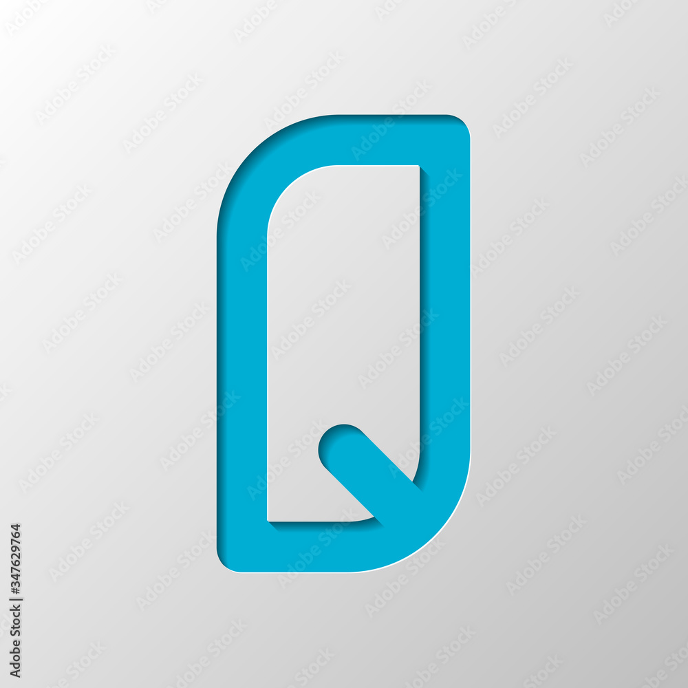 Letter Q of alphabet, isolated outline symbol. Paper design. Cutted symbol with shadow Letter Q of alphabet, isolated outline symbol. Paper design. Cutted symbol with shadow