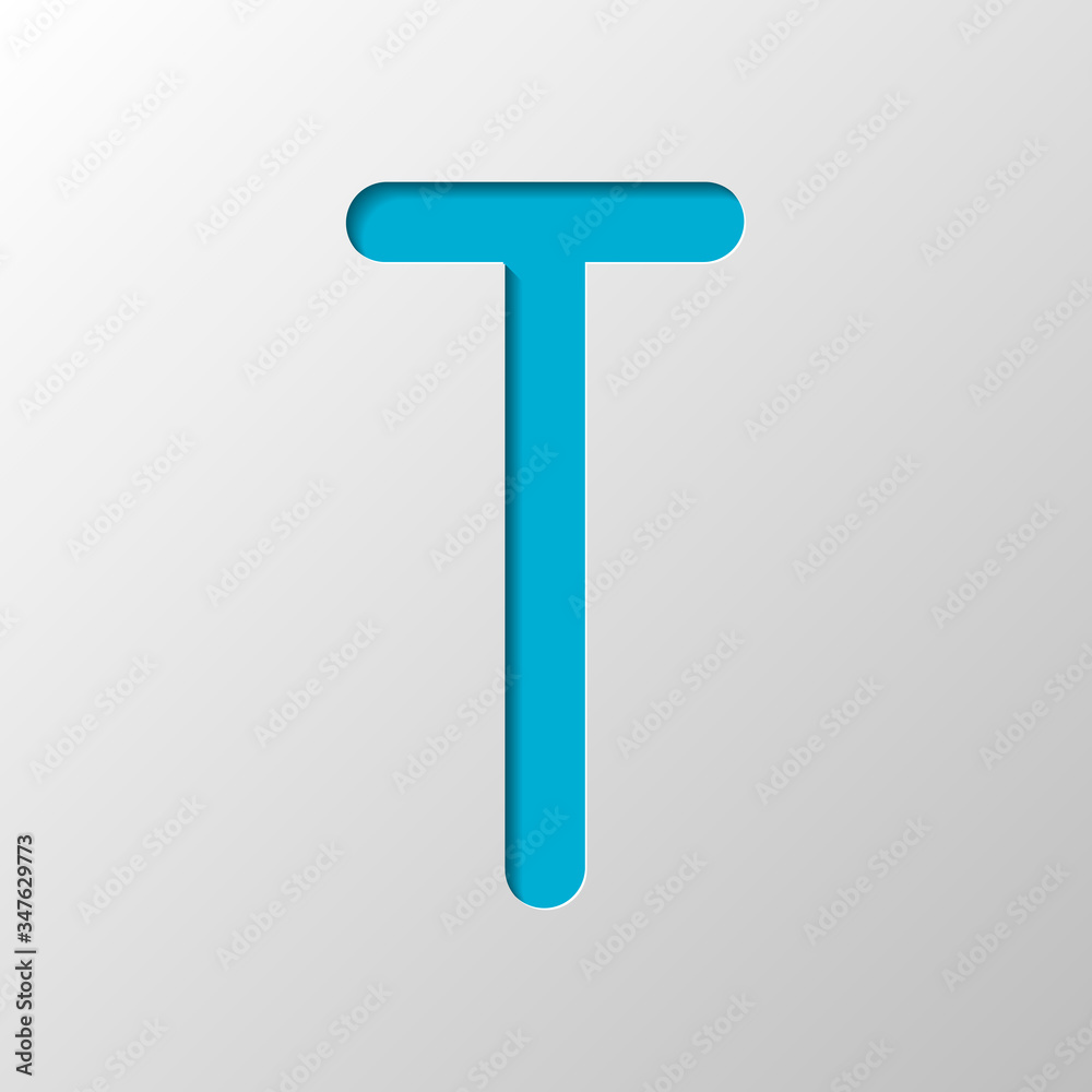 Letter T of alphabet, isolated outline symbol. Paper design. Cutted symbol with shadow Letter T of alphabet, isolated outline symbol. Paper design. Cutted symbol with shadow