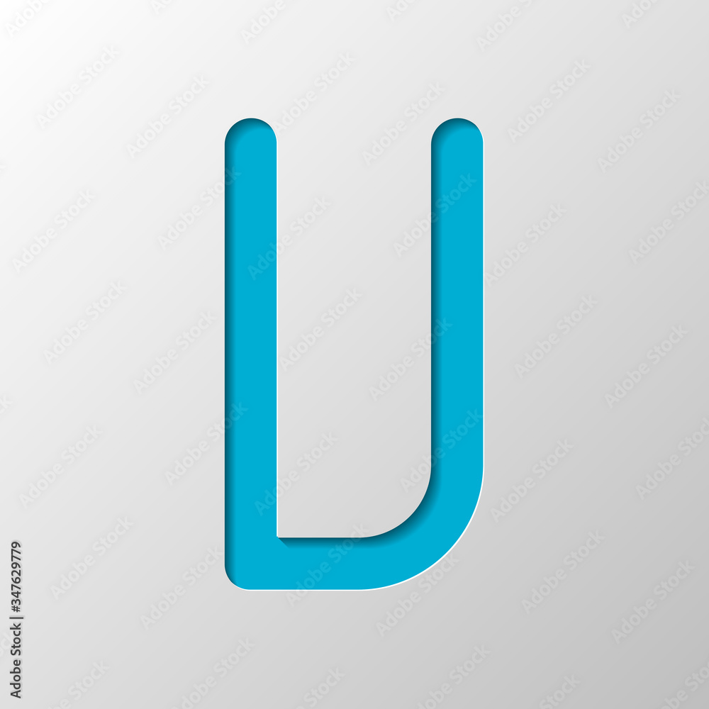Letter U of alphabet, isolated outline symbol. Paper design. Cutted symbol with shadow Letter U of alphabet, isolated outline symbol. Paper design. Cutted symbol with shadow