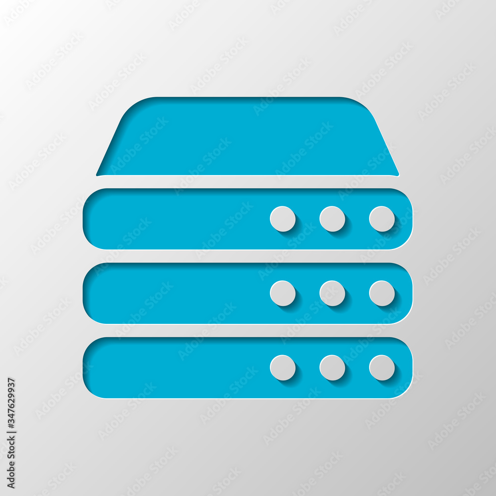 Database server, backup data, computer network, cloud hardware. Paper design. Cutted symbol with shadow Database server, backup data, computer network, cloud hardware. Paper design. Cutted symbol with shadow