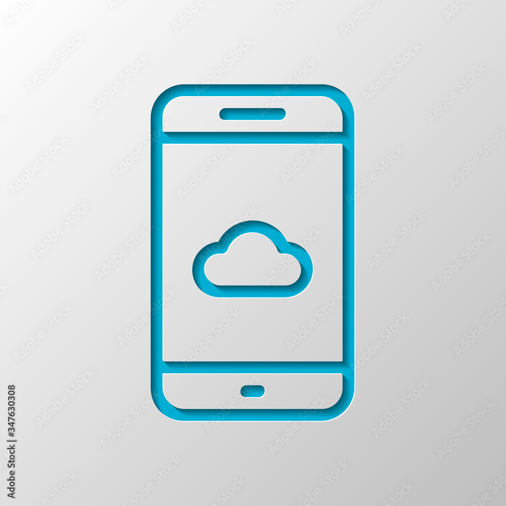 Cloud services on mobile phone, internet technology, remote data storage, outline design. Paper design. Cutted symbol with shadow Cloud services on mobile phone, internet technology, remote data storage, outline design. Paper design. Cutted symbol with shadow