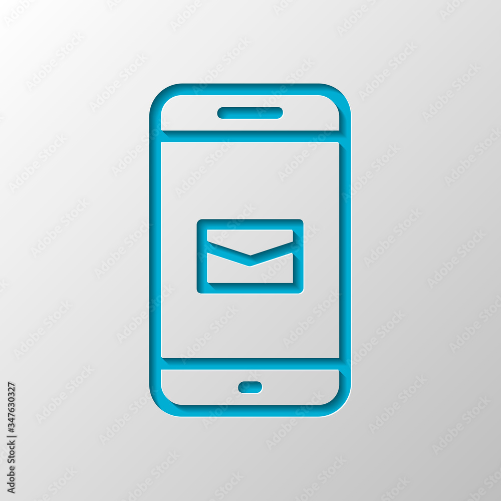 Email and mobile phone, outline design. Paper design. Cutted symbol with shadow Email and mobile phone, outline design. Paper design. Cutted symbol with shadow