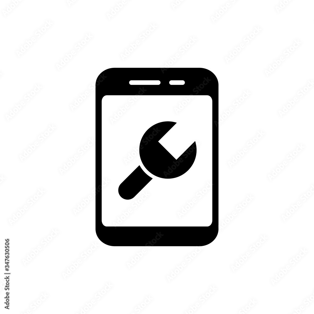 Phone repair service icon in black flat design on white background, linear style sign for mobile concept and web design, Smartphone with tool box outline vector icon Phone repair service icon in black flat design on white background, linear style sign for mobile concept and web design, Smartphone with tool box outline vector icon