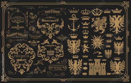 Set of Heraldic elements and baroque ornaments