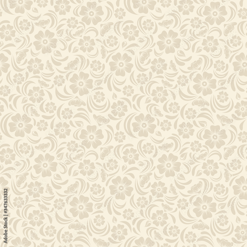 Vector seamless beige floral pattern.