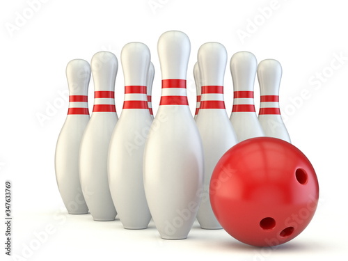 Bowling pins and ball 3D
