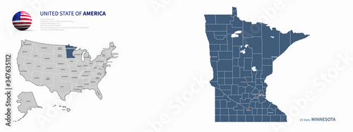 minnesota map. vector map of minnesota, U.S. States. photo