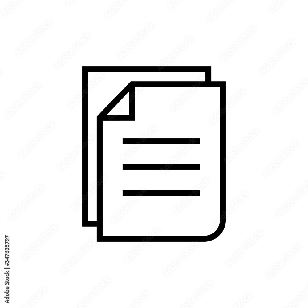 Document vector icon in outline style on white background, Illustration isolated for graphic and web design
