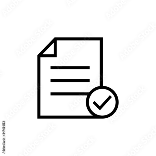 Report icon with check sign icon in outline style on white background, Report icon and approved, confirm, done, tick, completed symbol, Vector icon