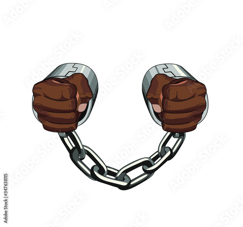 Chained african person. slave captive. Handcuffs. Vector graphic illustration