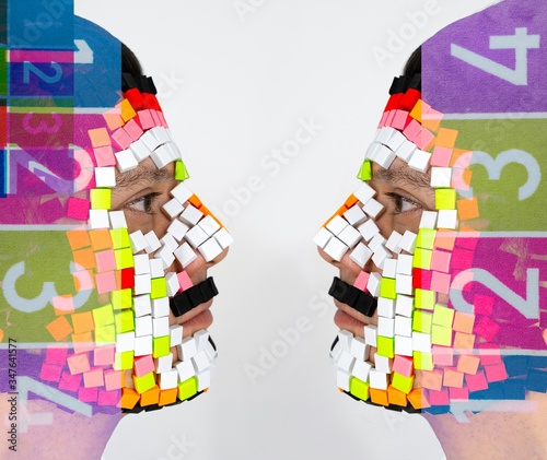 Man with mosaic mask 