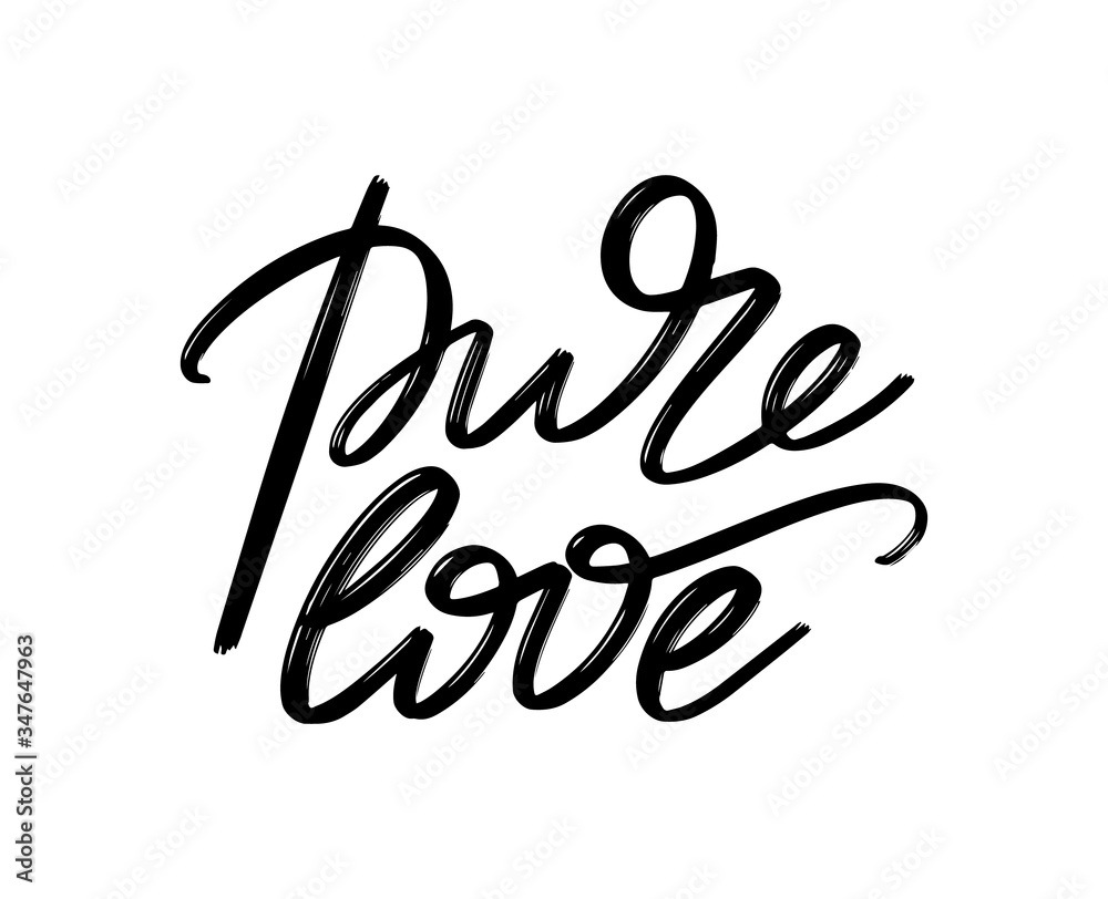 Pure. Vector hand drawn lettering isolated. Template for card, poster, banner, print for t-shirt, pin, badge, patch. Pure. Vector hand drawn lettering isolated. Template for card, poster, banner, print for t-shirt, pin, badge, patch.