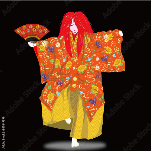 Kabuki, Noh Theatre, traditional Japanese culture, Shoujou, costume with transparent background photo