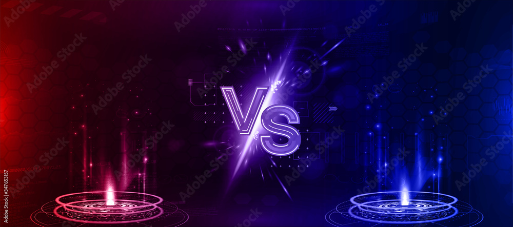 Premium Vector  Versus battle vs background with blue and red frame neon  light