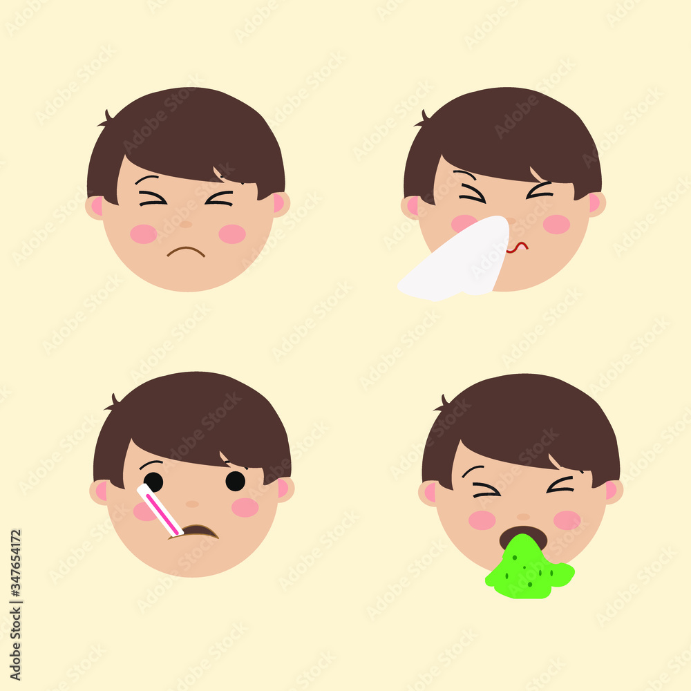 Set Cute Boy Emoticon Sick Expresions Vector Set Cute Boy Emoticon Sick Expresions Vector