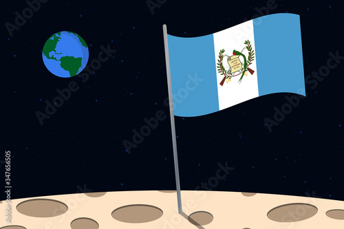 View of planet Earth from the surface of the Moon with the Guatemala flag and holes on the ground