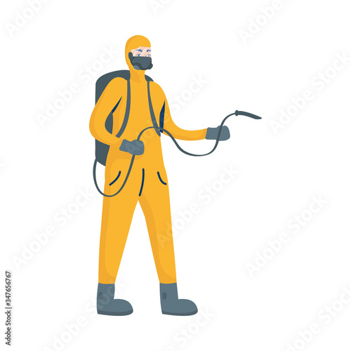 man cleaner with biosafety suit character