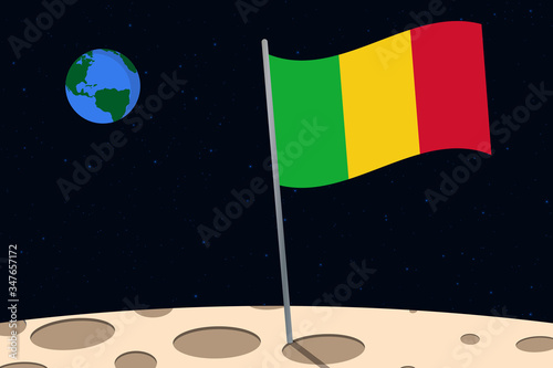 View of planet Earth from the surface of the Moon with the Mali flag and holes on the ground