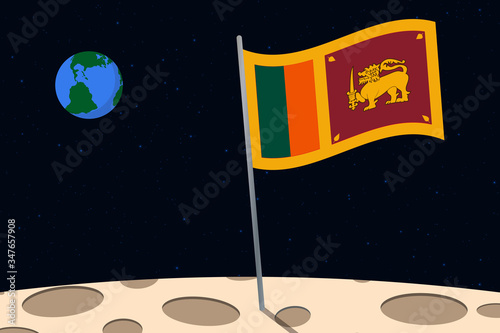 View of planet Earth from the surface of the Moon with the Sri Lanka flag and holes on the ground