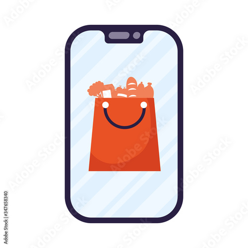 smartphone device with shopping bag