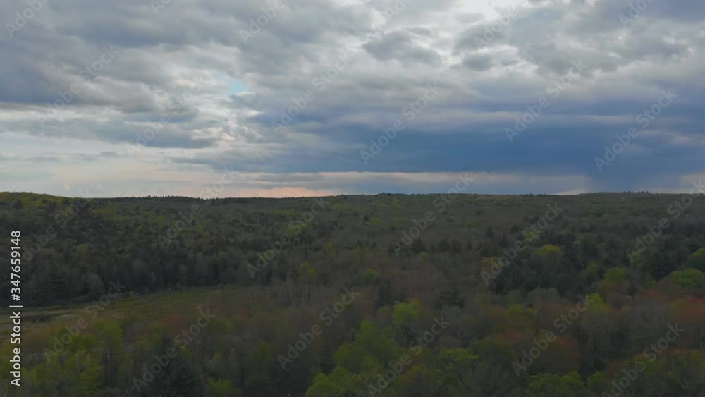 Drone fly around of mountains landscape with forest on Pocono Pennsylvania USA Drone fly around of mountains landscape with forest on Pocono Pennsylvania USA