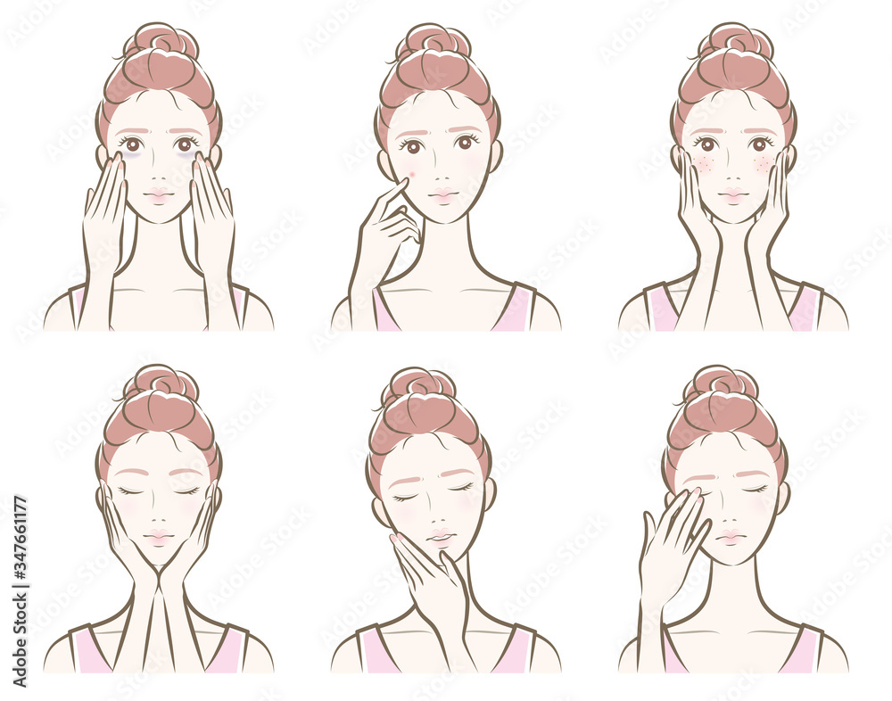 スキンケアをしている女性のイラスト